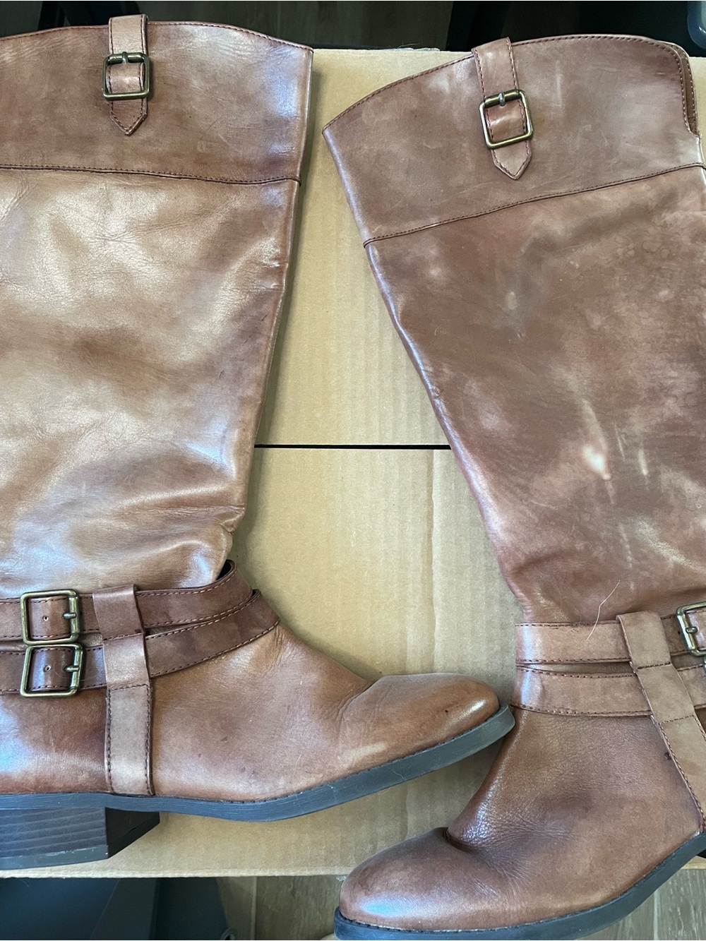 INC International Concepts Tan Leather Buckle Riding Boots